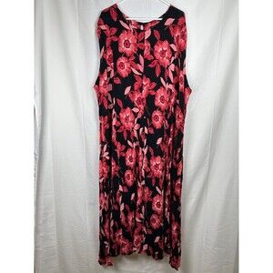 American Angel Floral Sleeveless Mazi Dress Plus Size 22/24 Black Red Tie